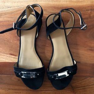 Marc Jacobs Black Silver Open Toe Flat Sandals